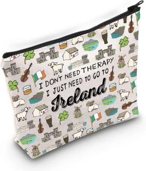 BLUPARK Ireland Cosmetic Bag Ireland Landmarks Gift Ireland Travel Zipper Bag Patricks Day Gift I Don't Need Therapy I Just Need To Go To Ireland Bag (CB, Ireland Bag)