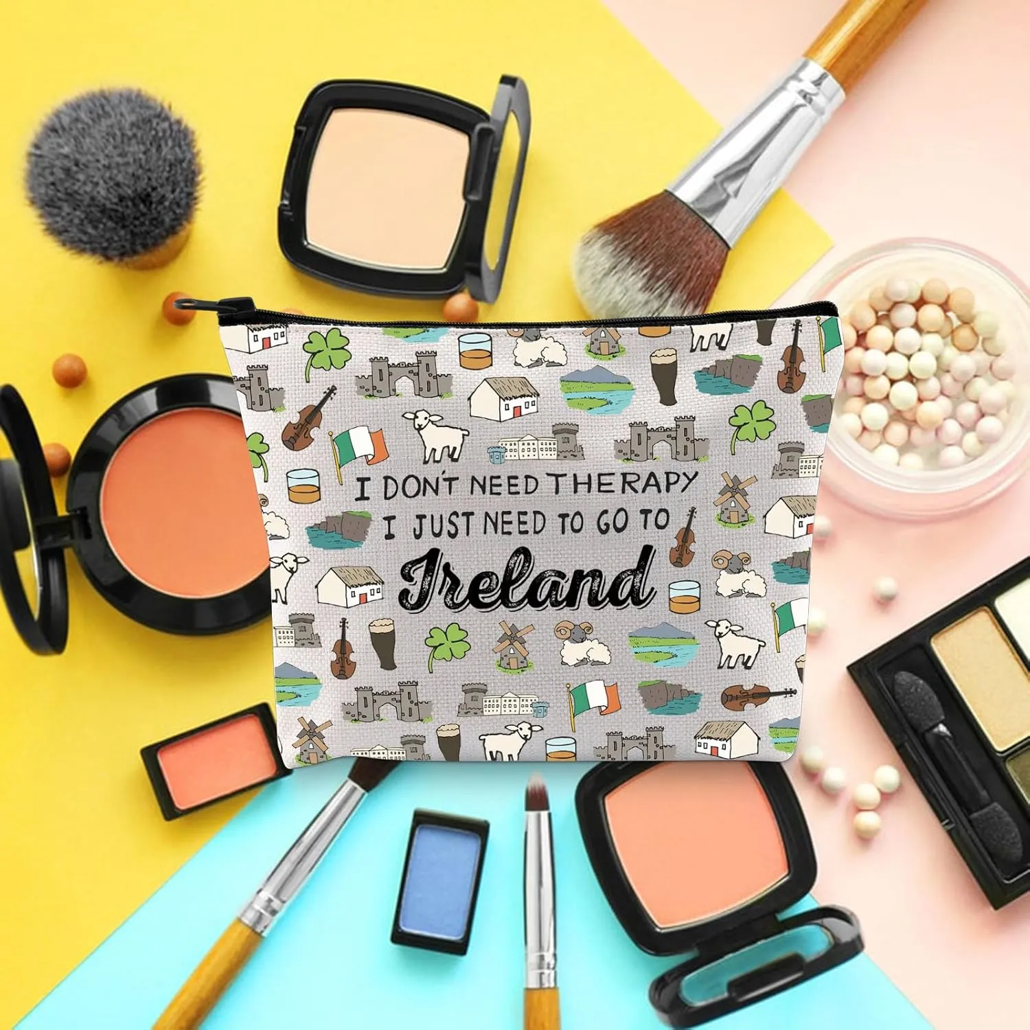 BLUPARK Ireland Cosmetic Bag Ireland Landmarks Gift Ireland Travel Zipper Bag Patricks Day Gift I Don't Need Therapy I Just Need To Go To Ireland Bag (CB, Ireland Bag)