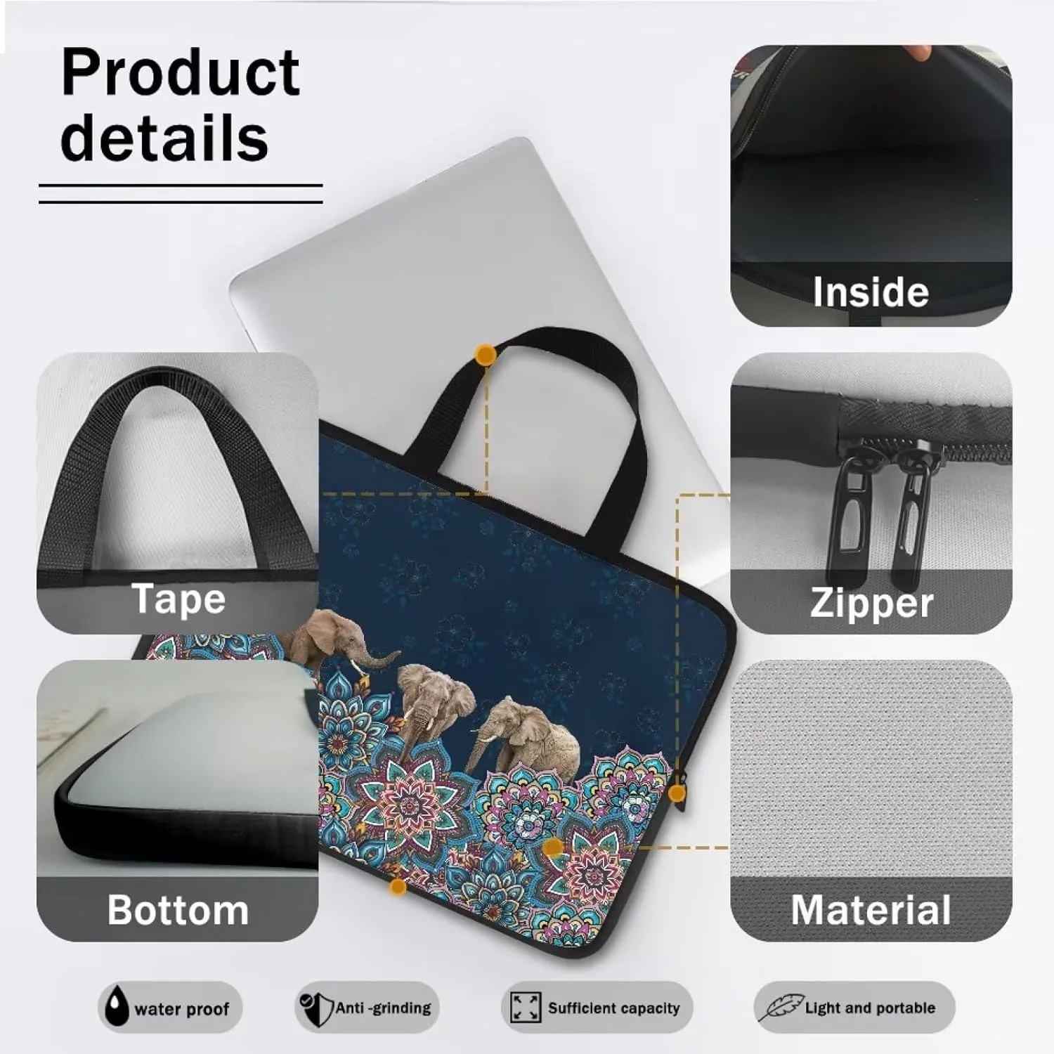 Boho Aztec Print Laptop Sleep Bag for Men Slim Briefcase Laptop Messenger Bag 17inch Laptop Sleeve Case Handbag Laptop Cover Cute Laptop Tote Bag for 14"15"15.6"17.3"Laptop