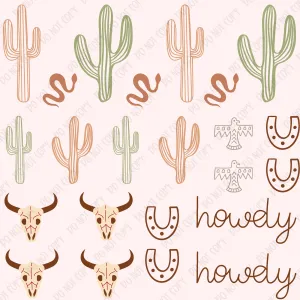 Boho Cactus Howdy Element Sheet UV DTF
