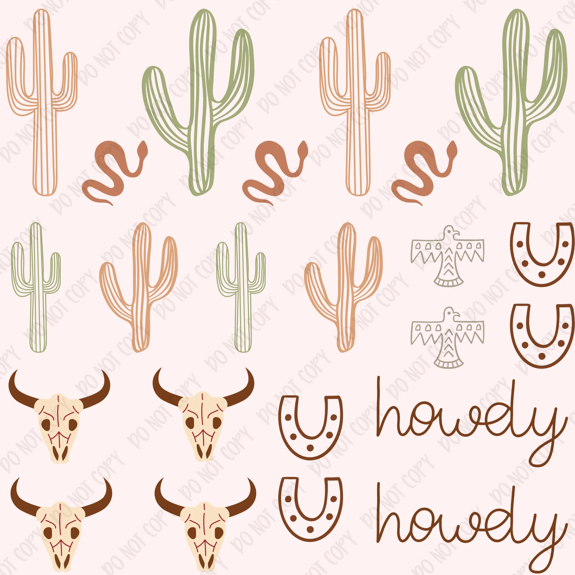 Boho Cactus Howdy Element Sheet UV DTF