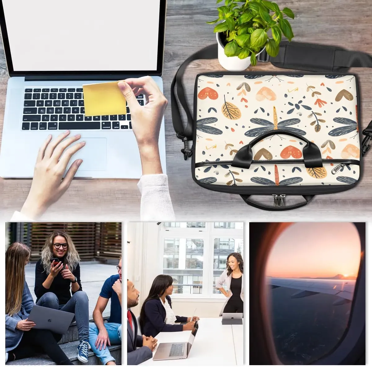 Boho Dragonflies Flowers 15 Inch Laptop Bag Laptop Shoulder Bag Computer Cases for Laptops or Tablets