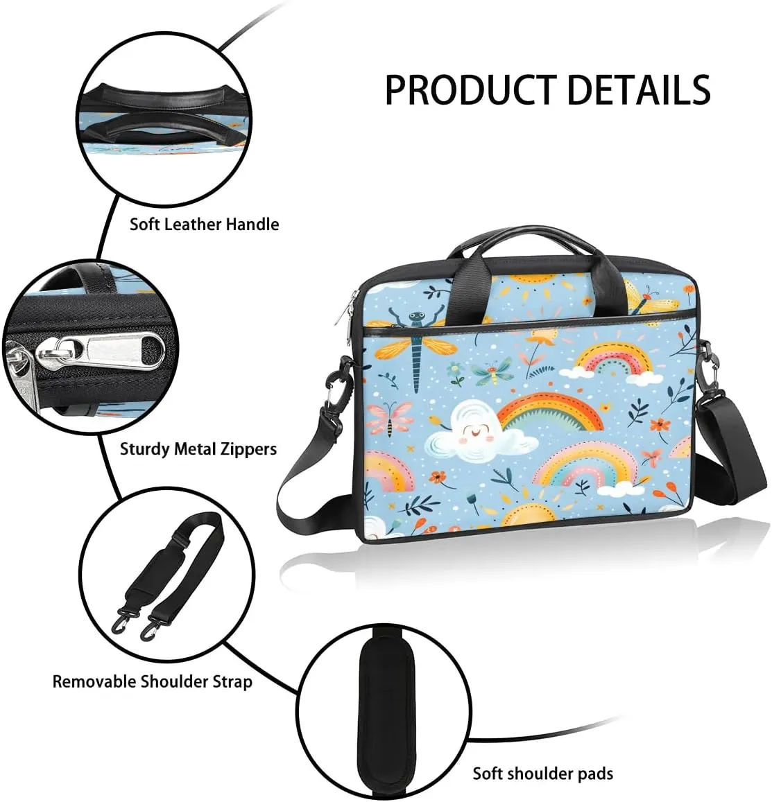 Boho Dragonflies Flowers 15 Inch Laptop Bag Laptop Shoulder Bag Computer Cases for Laptops or Tablets