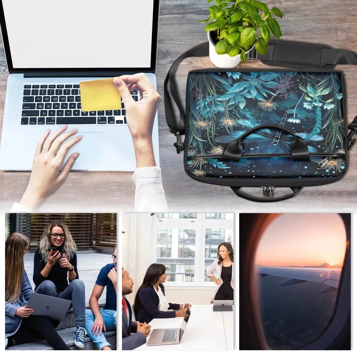 Boho Dragonflies Flowers 15 Inch Laptop Bag Laptop Shoulder Bag Computer Cases for Laptops or Tablets