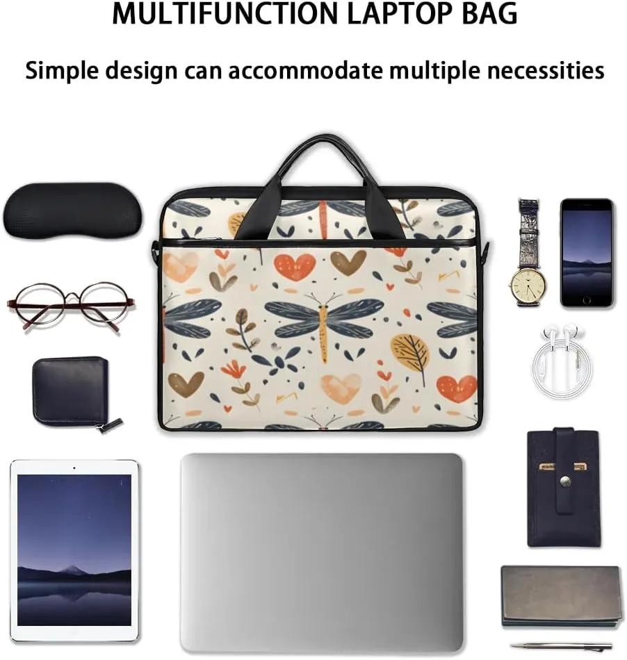 Boho Dragonflies Flowers 15 Inch Laptop Bag Laptop Shoulder Bag Computer Cases for Laptops or Tablets