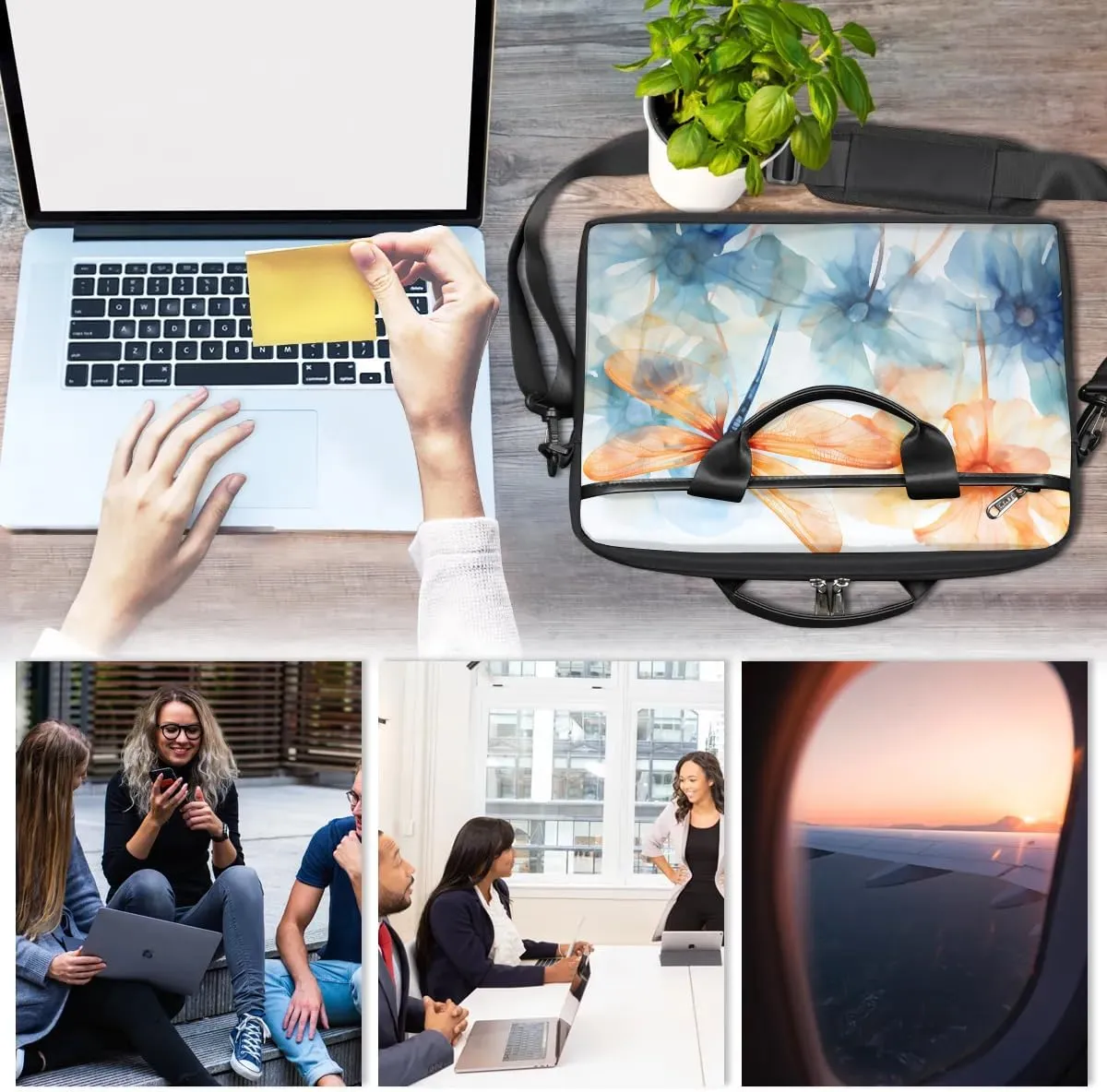Boho Dragonflies Flowers 15 Inch Laptop Bag Laptop Shoulder Bag Computer Cases for Laptops or Tablets