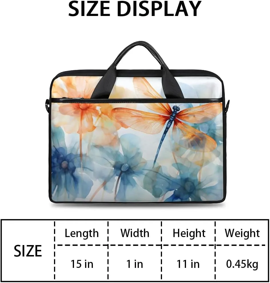 Boho Dragonflies Flowers 15 Inch Laptop Bag Laptop Shoulder Bag Computer Cases for Laptops or Tablets