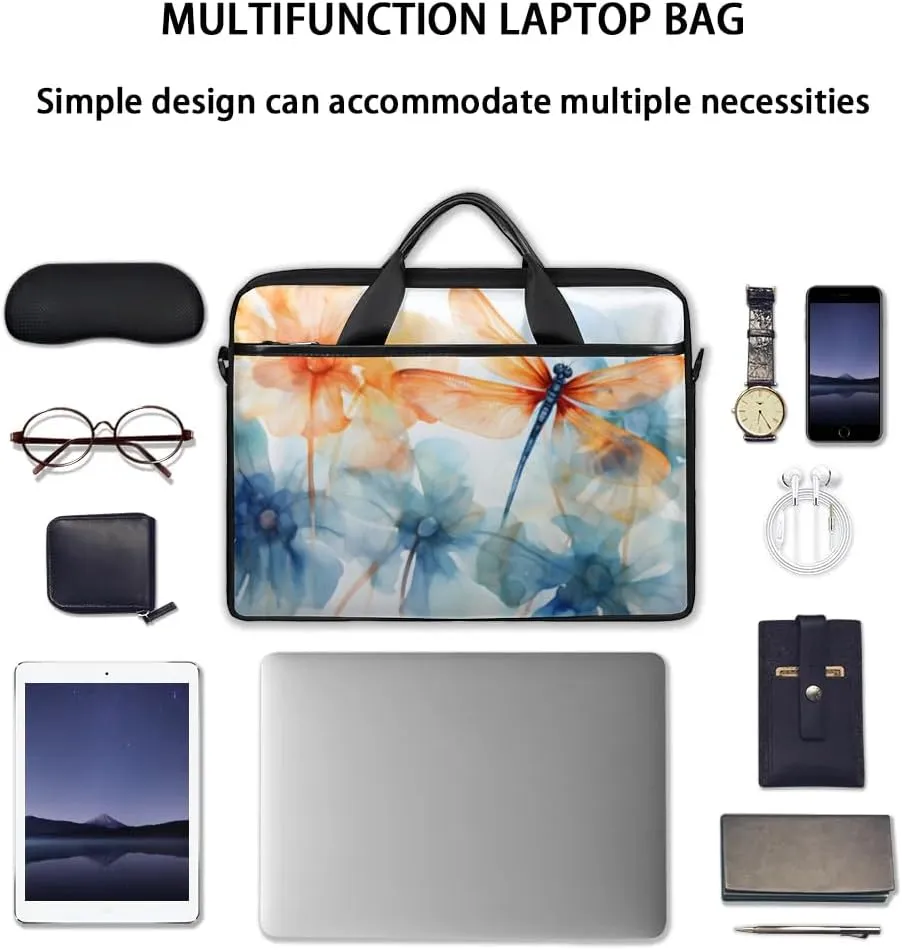 Boho Dragonflies Flowers 15 Inch Laptop Bag Laptop Shoulder Bag Computer Cases for Laptops or Tablets
