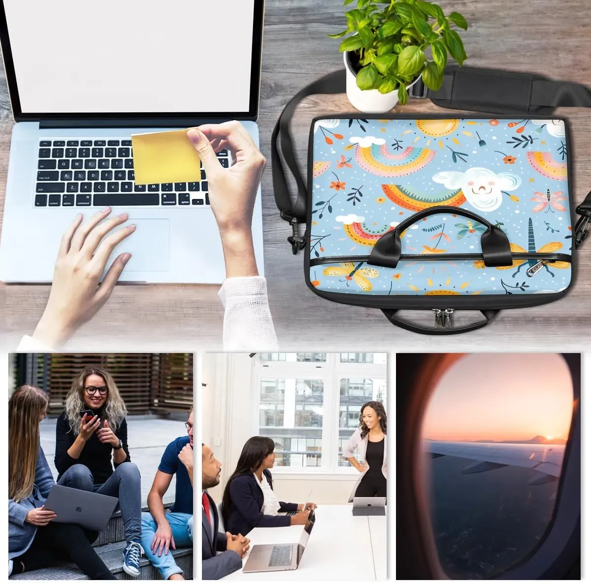 Boho Dragonflies Flowers 15 Inch Laptop Bag Laptop Shoulder Bag Computer Cases for Laptops or Tablets