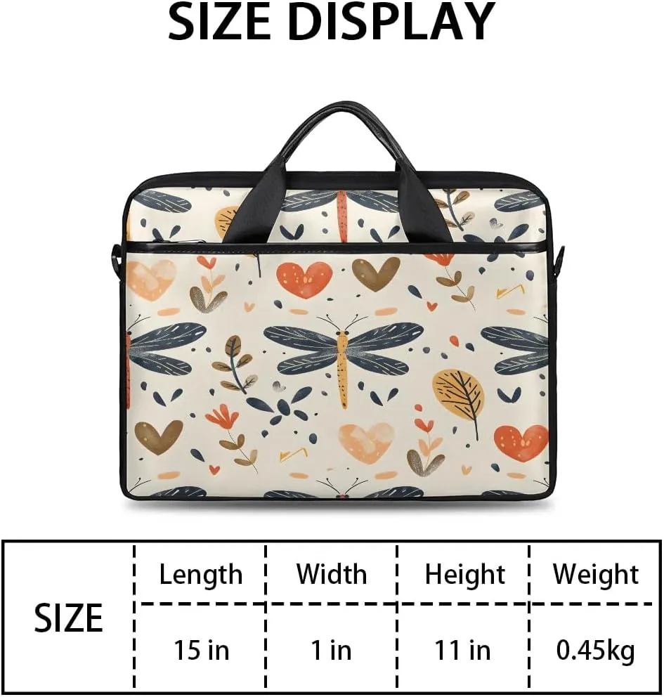 Boho Dragonflies Flowers 15 Inch Laptop Bag Laptop Shoulder Bag Computer Cases for Laptops or Tablets