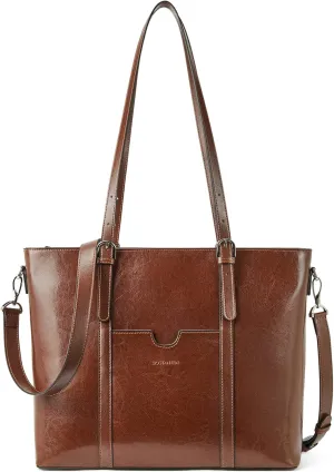 BOSTANTEN Womens Leather Laptop Tote Office Shoulder Handbag Vintage Briefcase 15.6 inch Computer Work Purse
