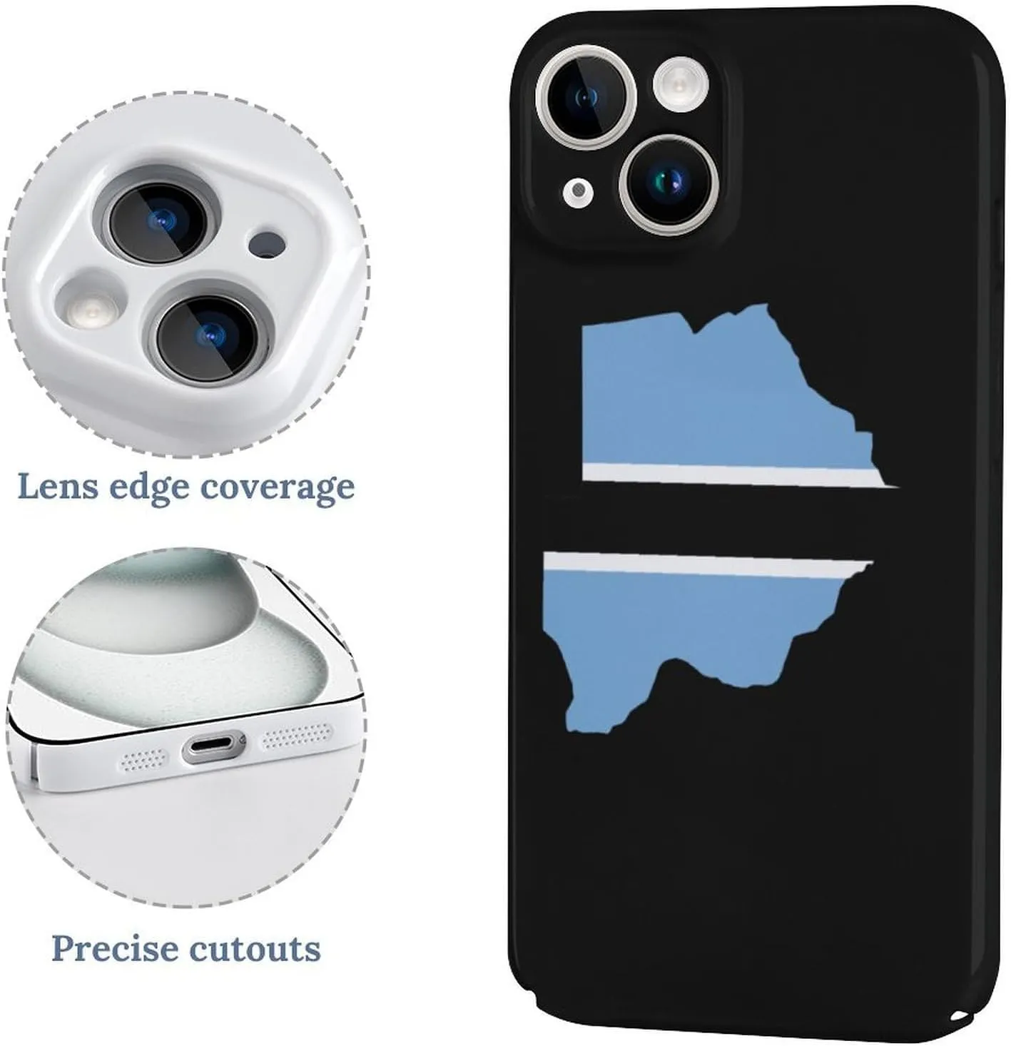 Botswana Flag Map Shockproof Scratch PC Phone Cover Compatible with iPhone 15 Plus Pro Pro Max Slim Case