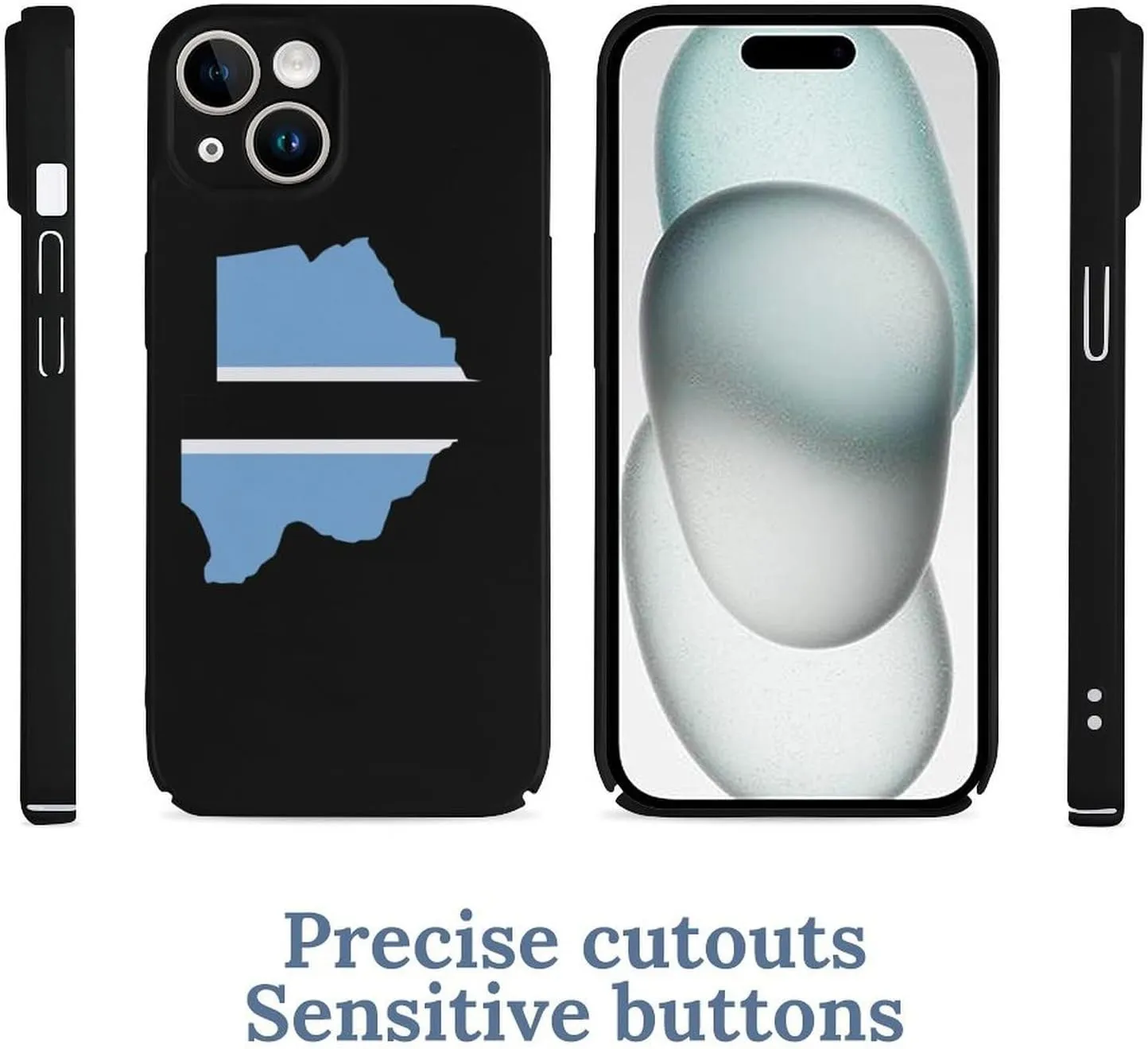 Botswana Flag Map Shockproof Scratch PC Phone Cover Compatible with iPhone 15 Plus Pro Pro Max Slim Case