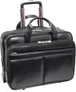Bowery Leather Wheeled Non - Detachable Laptop Briefcase - Black