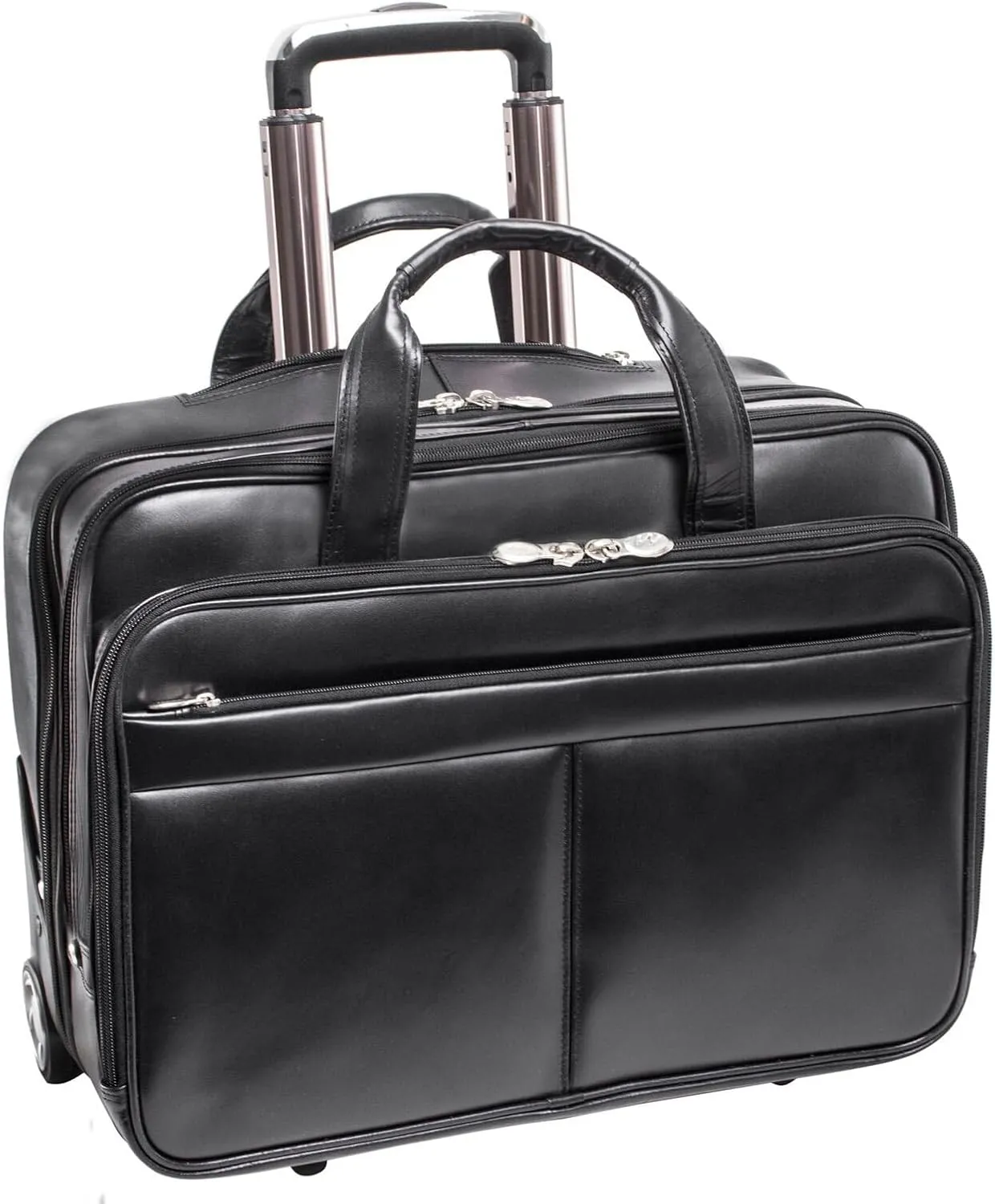 Bowery Leather Wheeled Non - Detachable Laptop Briefcase - Black