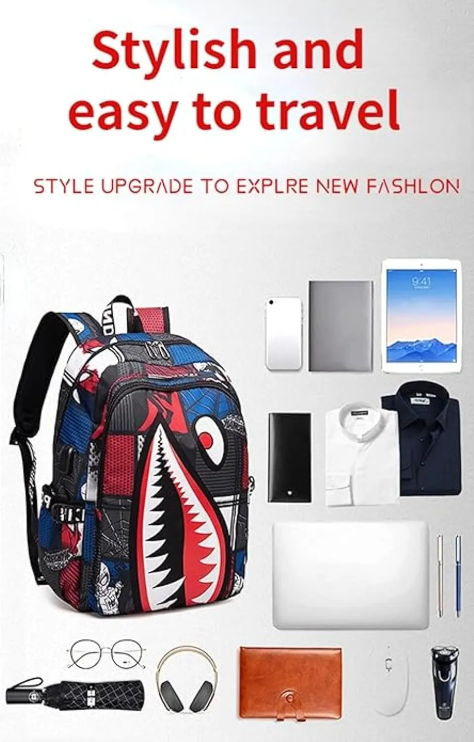 Boys Girls Teenager Laptop Backpack Casual Waterproof Laptop Backpack with USB (Printed Blue,One size)
