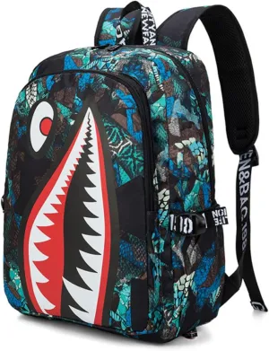 Boys Girls Teenager Laptop Backpack Casual Waterproof Laptop Backpack with USB (Printed Blue,One size)