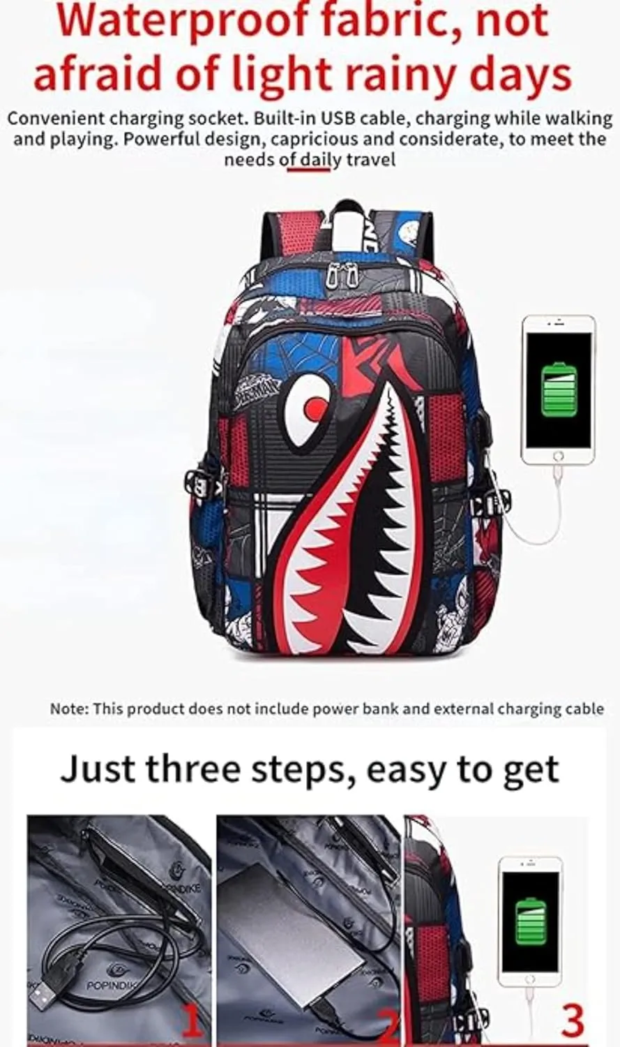 Boys Girls Teenager Laptop Backpack Casual Waterproof Laptop Backpack with USB (Printed Blue,One size)