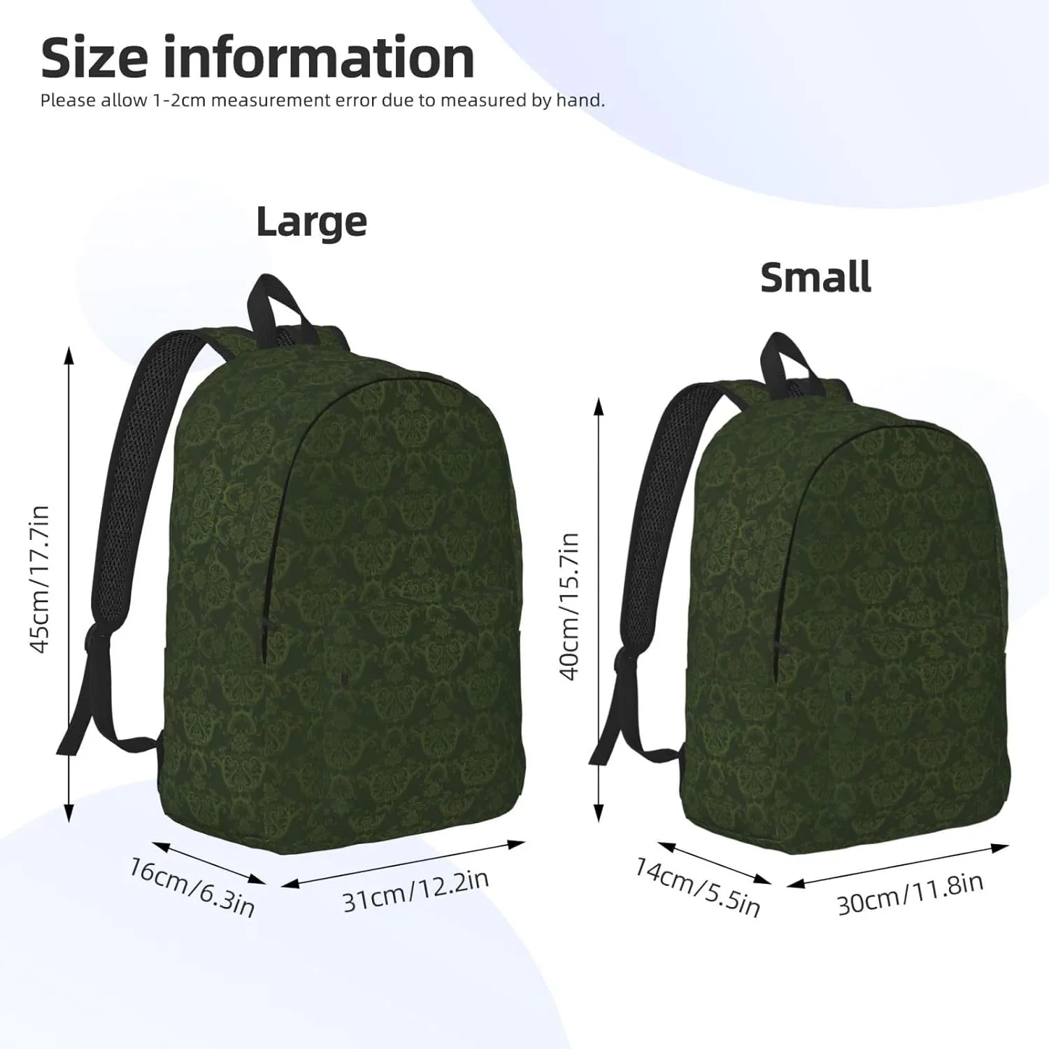BREAUX Hunter Green Floral Petals Pattern Canvas Casual Lightweight Duffel Bag, Fashion Duffel Bag, Casual Daypack, Unisex Travel Backpack
