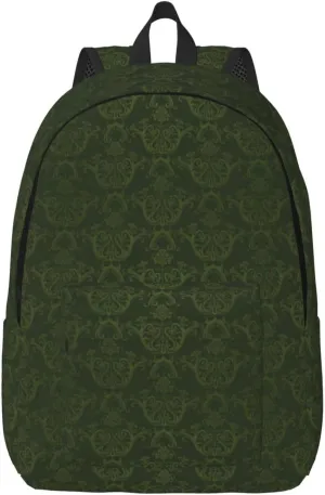 BREAUX Hunter Green Floral Petals Pattern Canvas Casual Lightweight Duffel Bag, Fashion Duffel Bag, Casual Daypack, Unisex Travel Backpack