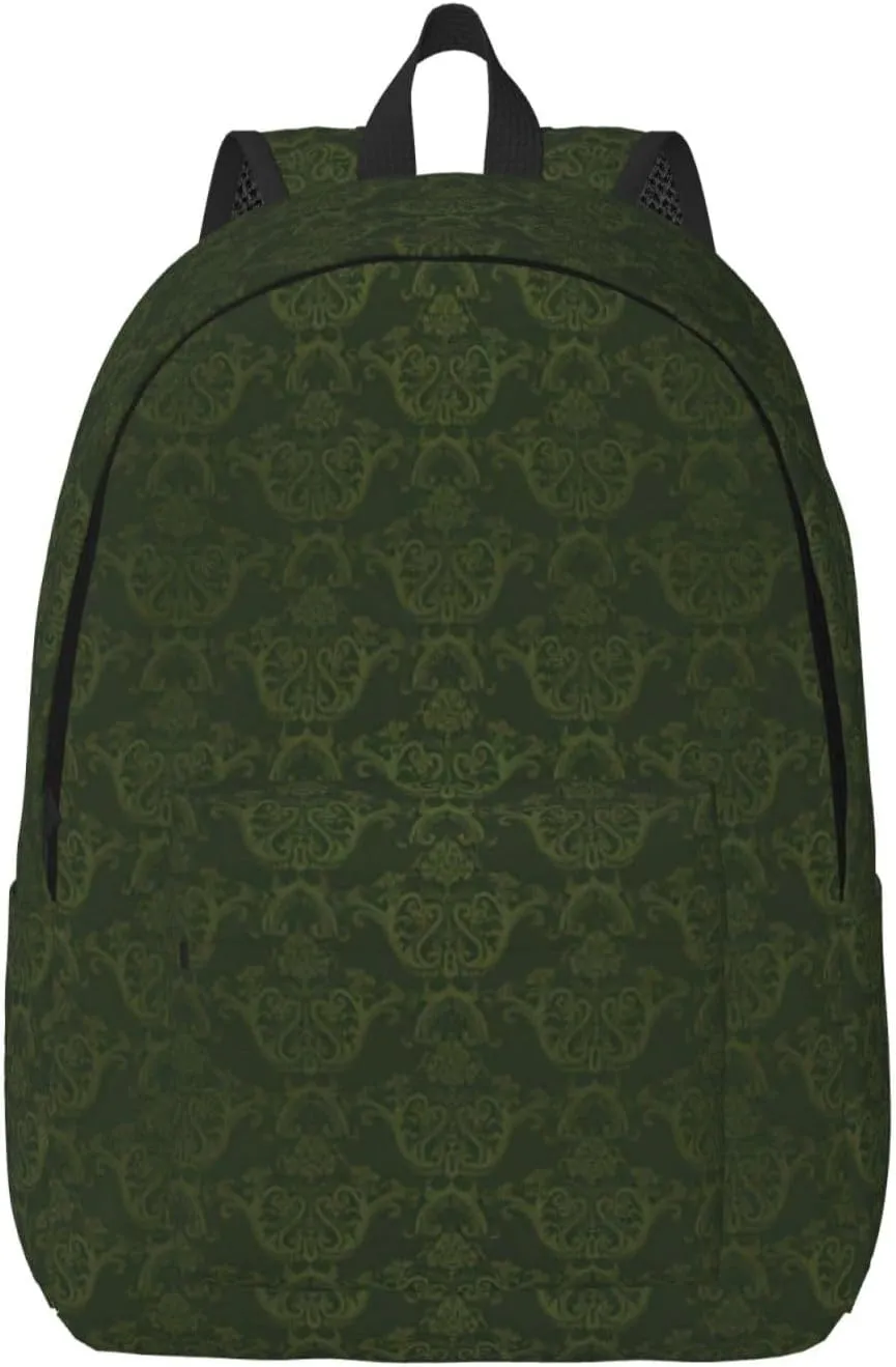 BREAUX Hunter Green Floral Petals Pattern Canvas Casual Lightweight Duffel Bag, Fashion Duffel Bag, Casual Daypack, Unisex Travel Backpack