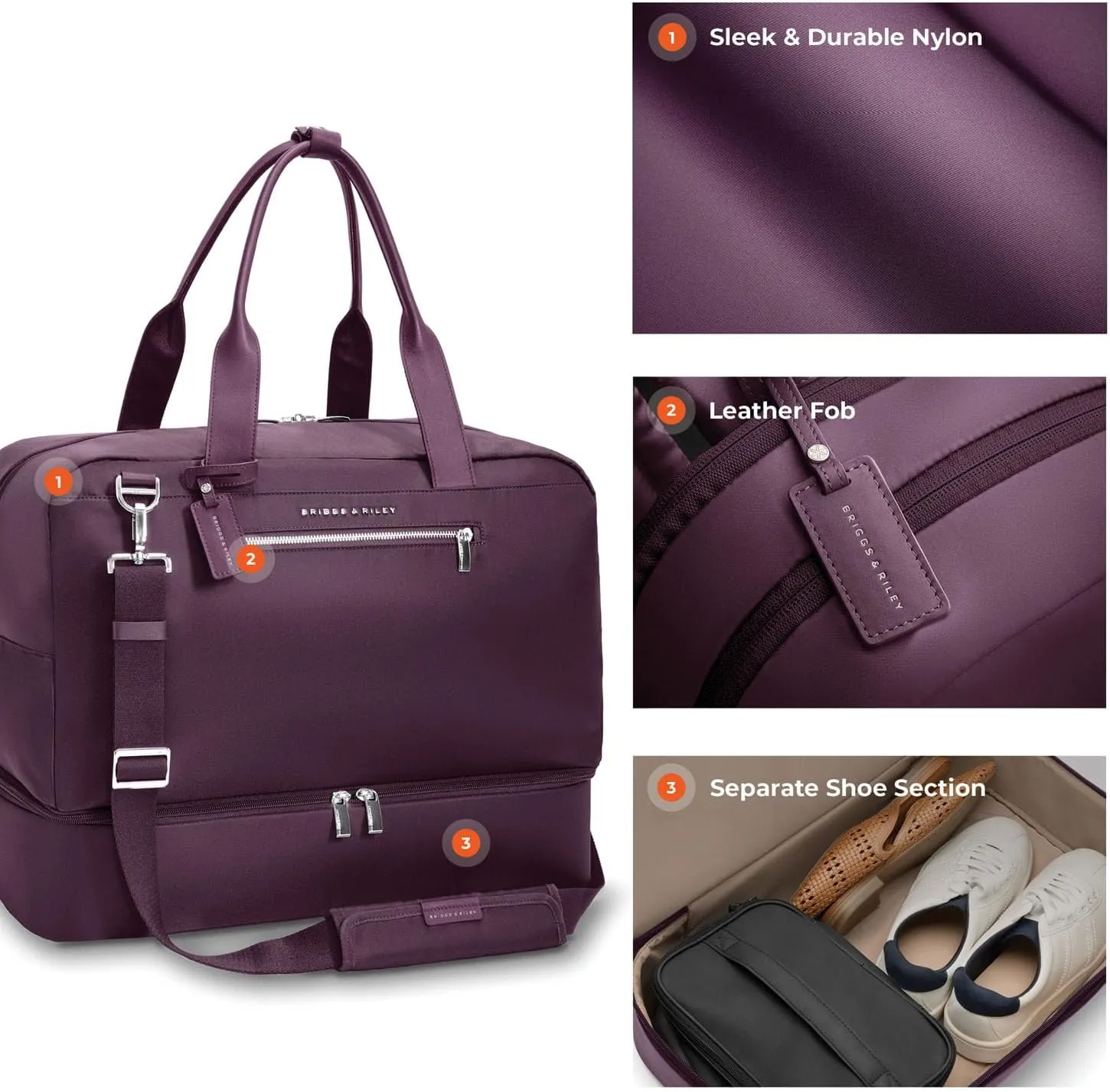 Briggs & Riley Weekender Tote Bag - Nylon Carry On Handbag with Shoulder Strap, Fits 15" Laptop - Rhapsody Collection