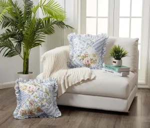 Brilliant Sunshine Blue Rose Ruffle Pillowshams, Quilted Patchwork Decorative Pillow Covers Set, Washable Square Throw Cushion Cases for Couch, Reclining Chair, Car, Bed, 18x18, Pack of 2