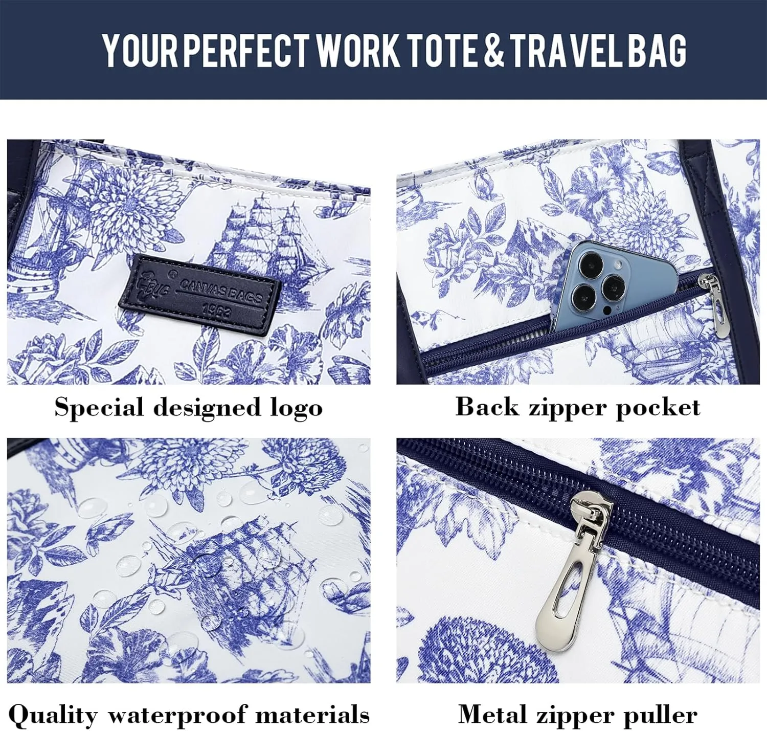 BUG Lightweight Women Laptop Tote Bag for Work, Casual Handbag for Travel Beach College Teacher