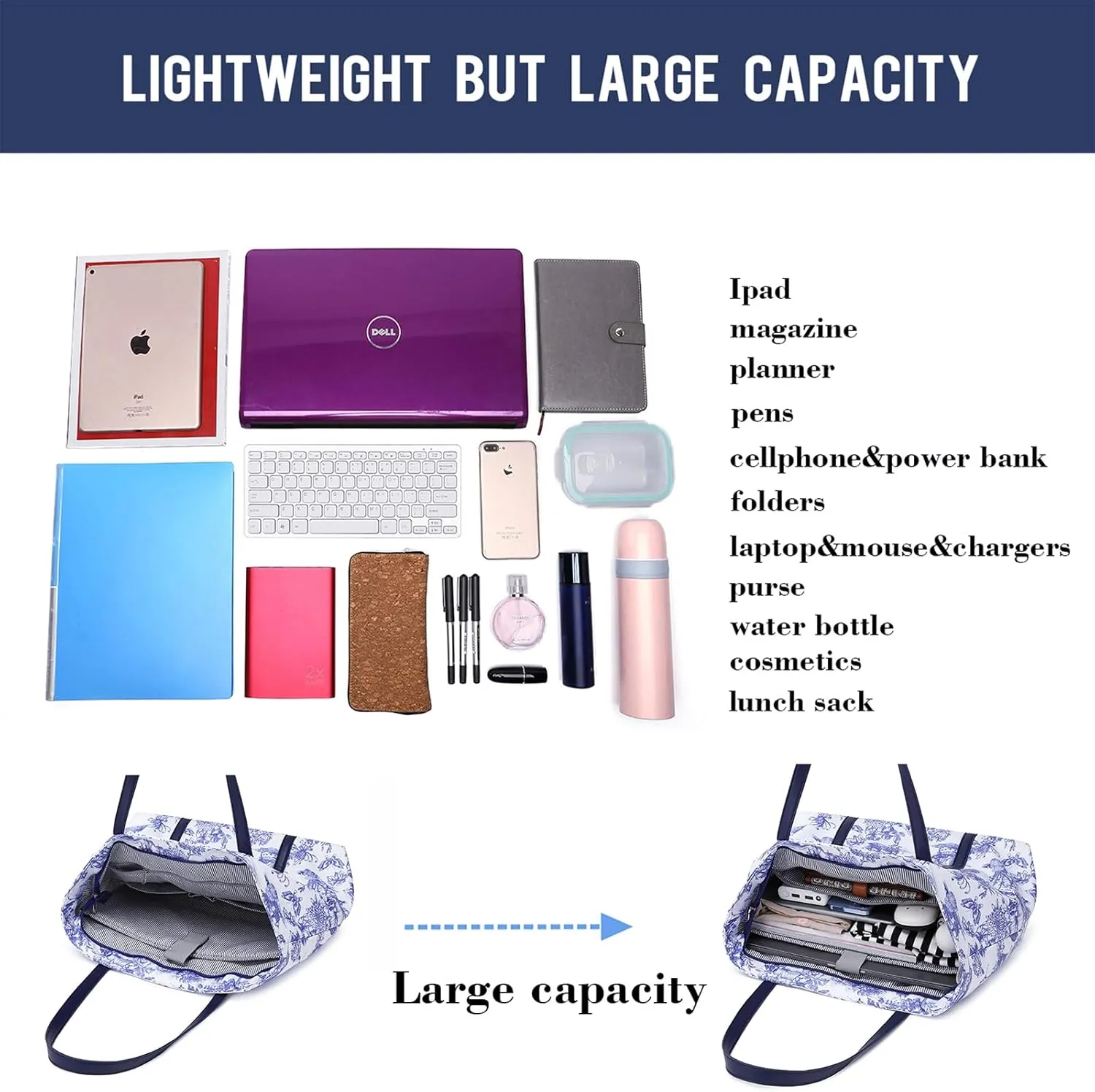 BUG Lightweight Women Laptop Tote Bag for Work, Casual Handbag for Travel Beach College Teacher