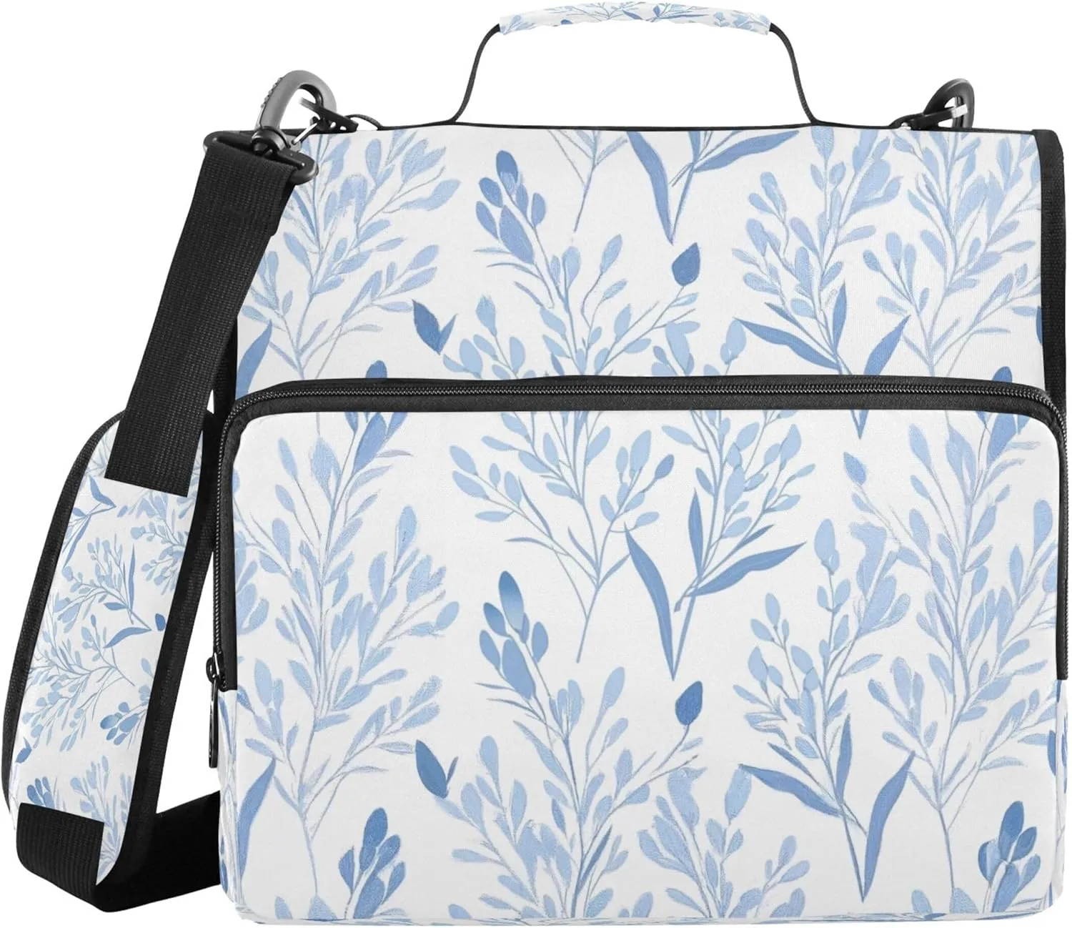 Burbuja Blue Wispy Wildflower Zipper Binder 3 Ring Binder Bag with Expanding File & Shoulder Strap Fits 13 Inch Laptop Tablet Multiple Pockets for Office Work
