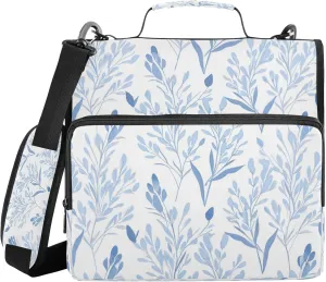 Burbuja Blue Wispy Wildflower Zipper Binder 3 Ring Binder Bag with Expanding File & Shoulder Strap Fits 13 Inch Laptop Tablet Multiple Pockets for Office Work