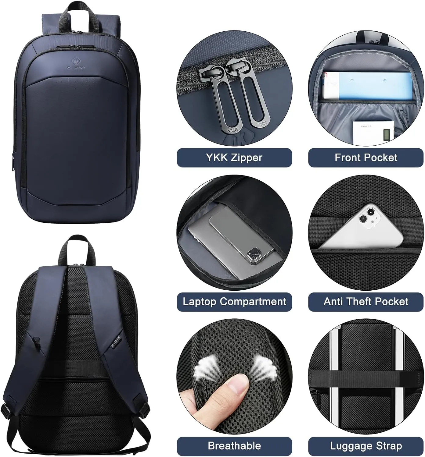 Business Backpack 17 Inch Slim Expandable Waterproof Travel Laptop Backpacks with USB Charger Port Anti-Theft Lightweight Large Work Computer Bag College Laptop Backpacks Gifts for Men Women,Dark Blue