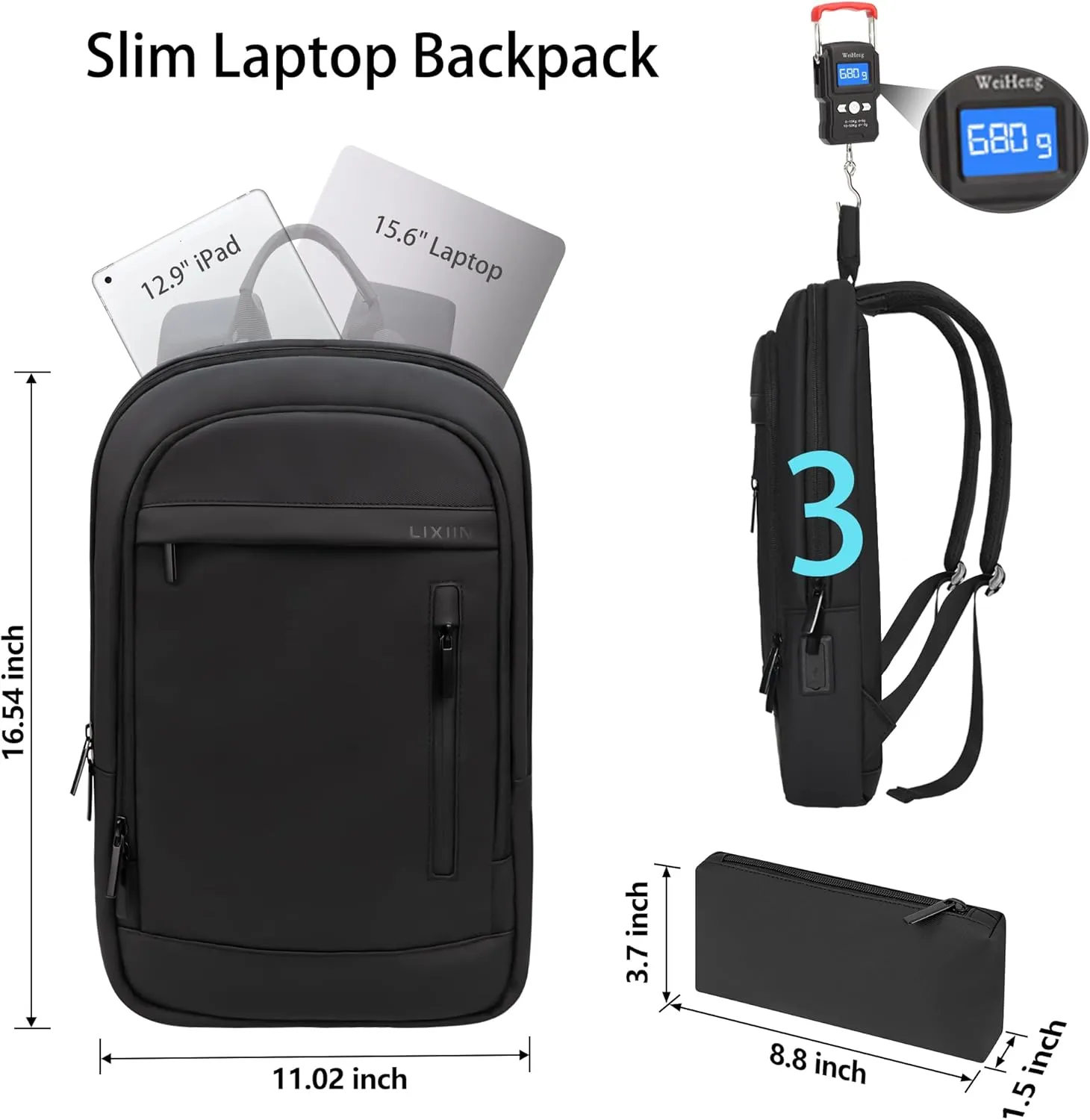 Business Backpack for Men Lightweight Commute Laptop Backpack Anti-Theft Water Resistant Backpack for 15.6 Inch Computer for Daily Office Work with Small Bag