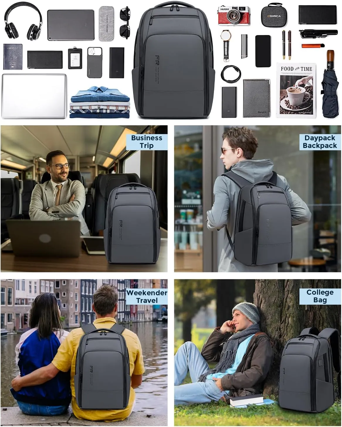 Business Laptop Backpack, Expandable Water Resistant 17 Inch Computer Backpack for Men with USB Port, Mens Carry on Travel Laptop Bag for Work/College, Grey