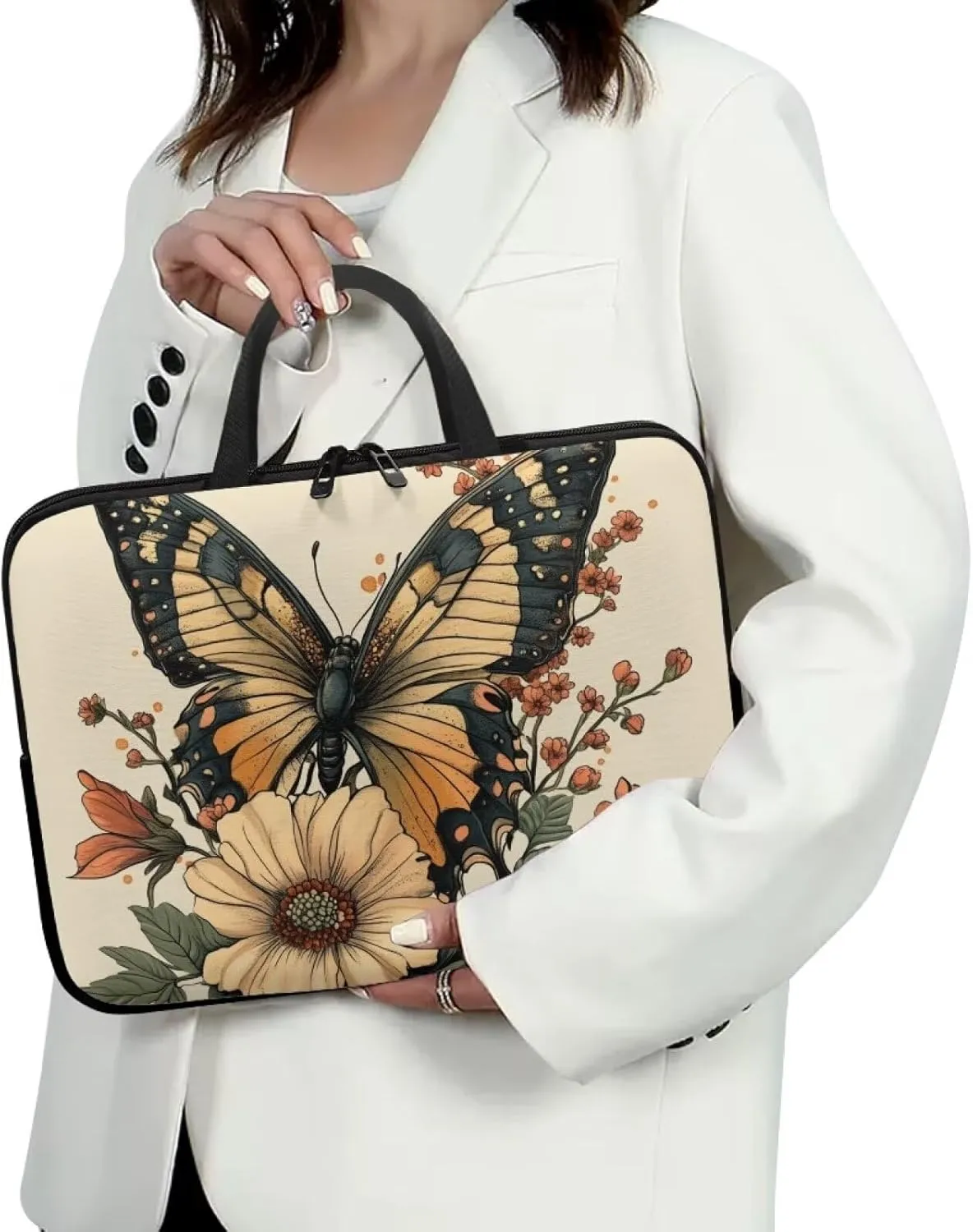 Butterfly Slim Laptop Case for Professional Use Floral Laptop Bag Sleeve for Teens School Lightweight Laptop Handbag for Daily Office Use Anti-Scratch Notebook Briefcase