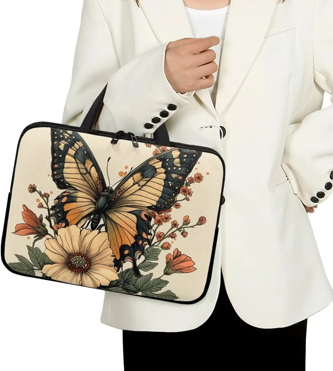 Butterfly Slim Laptop Case for Professional Use Floral Laptop Bag Sleeve for Teens School Lightweight Laptop Handbag for Daily Office Use Anti-Scratch Notebook Briefcase