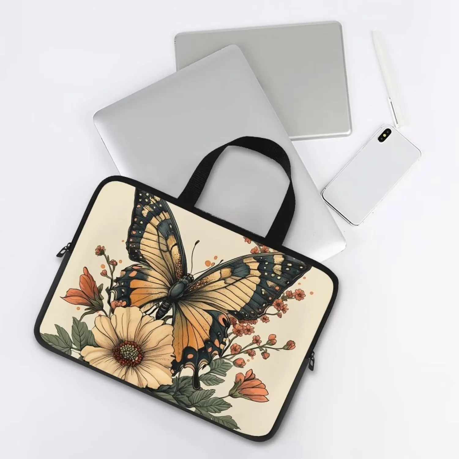 Butterfly Slim Laptop Case for Professional Use Floral Laptop Bag Sleeve for Teens School Lightweight Laptop Handbag for Daily Office Use Anti-Scratch Notebook Briefcase