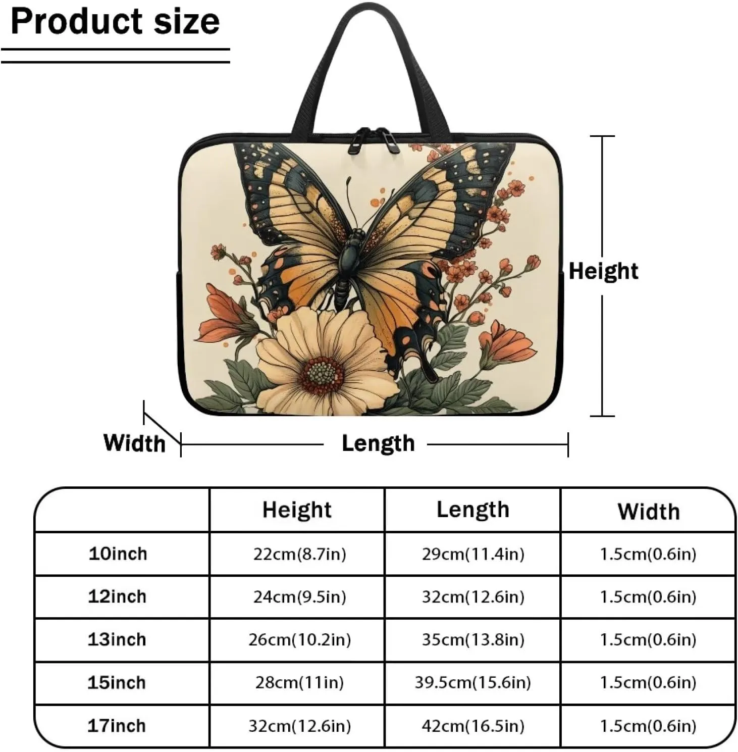 Butterfly Slim Laptop Case for Professional Use Floral Laptop Bag Sleeve for Teens School Lightweight Laptop Handbag for Daily Office Use Anti-Scratch Notebook Briefcase