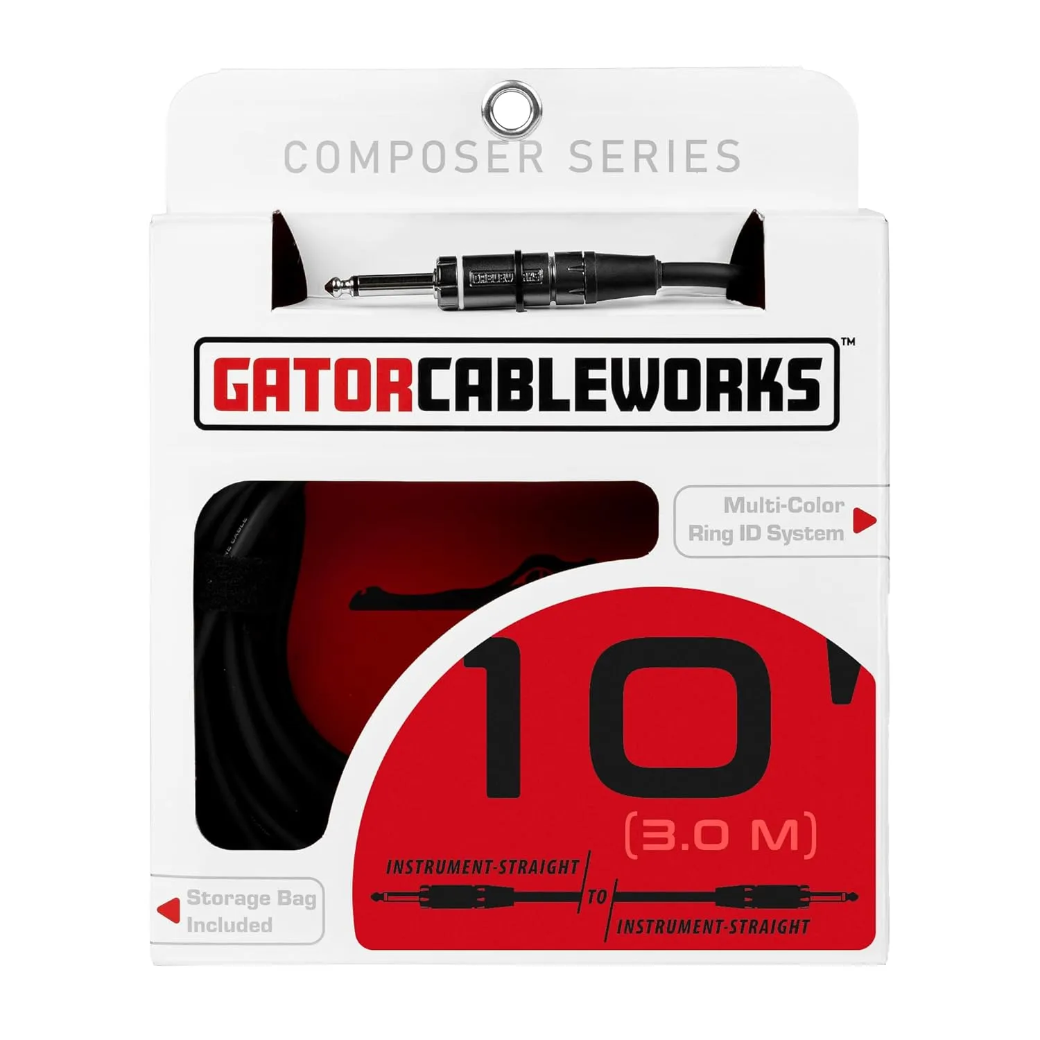 by Gator Cases Composer Series Deluxe 10 Foot Straight to Straight Guitar Instrument Cable, (GCWC-INS-10)