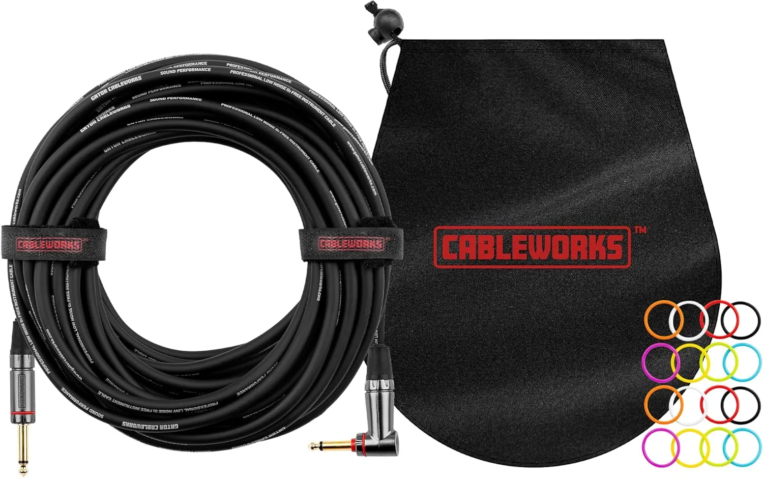 by Gator Cases Headliner Series Premium 10 Foot Straight to Right Angle Guitar Instrument Cable with Quiet Switch Technology, (GCWH-INS-10RAQT)