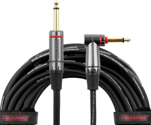 by Gator Cases Headliner Series Premium 10 Foot Straight to Right Angle Guitar Instrument Cable with Quiet Switch Technology, (GCWH-INS-10RAQT)