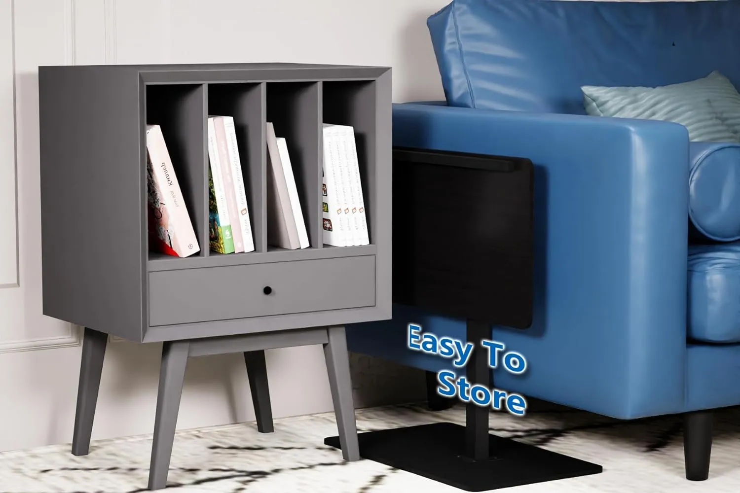 C Shaped End Table,20" W x 14" L,17"-31" Adjustable Height,Swivel and Turnable Desktop,Foldable Side Table for Small Spaces