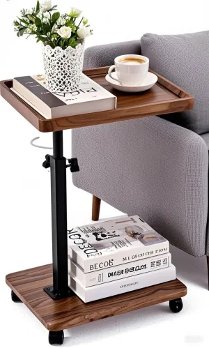 C Table End Table Adjustable Height,C Shaped End for Couch，Snack Tables,360°Swivel TV Tray Sofa Table,Tables That Slide Under,Coffee SideTable for Bed,Chair,Bath-tub(Walnut Color)