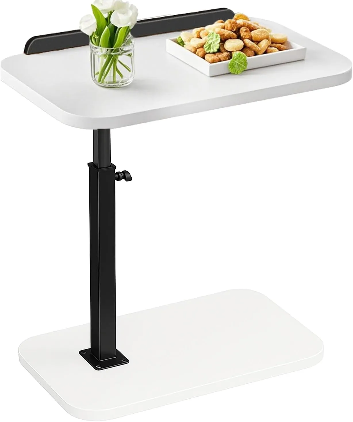 C Table End Table Adjustable Height,Laptop Table for Couch、Bed、Reading Nook,C Shaped End Table,360°Swivel TV Tray Table,Couch Tables That Slide Under,Coffee Side-White