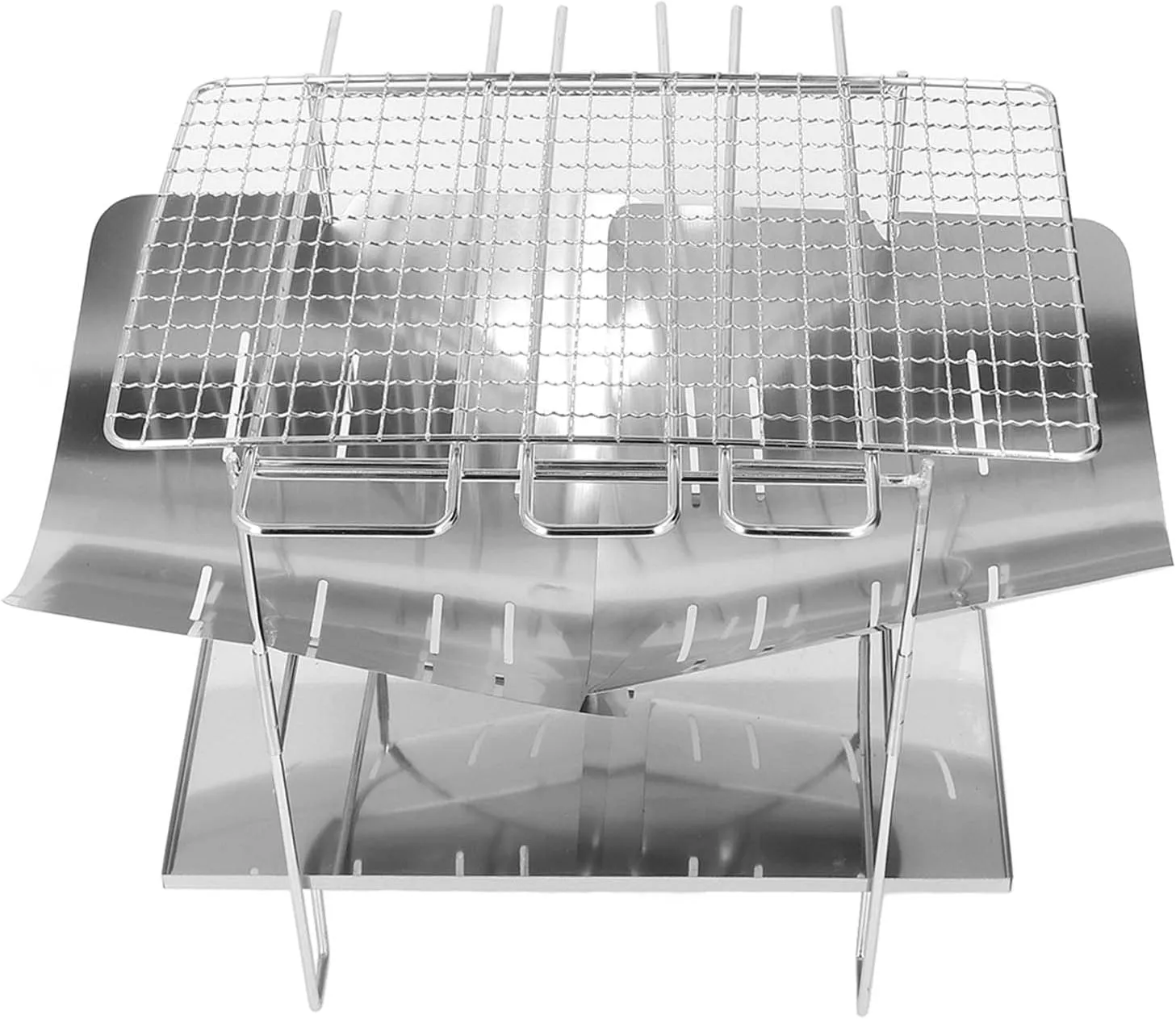 Camping Grills, Stainless Steel Portable Foldable Campfire Charcoal BBQ Grill, Lightweight Fire Pit/#3