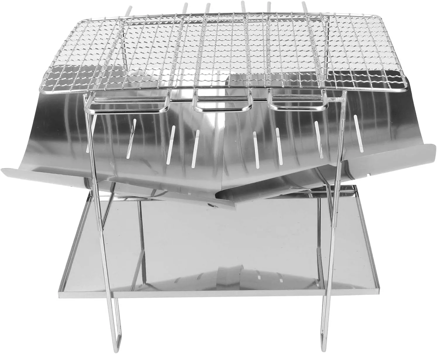 Camping Grills, Stainless Steel Portable Foldable Campfire Charcoal BBQ Grill, Lightweight Fire Pit/#3
