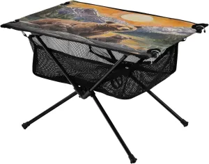 Camping Table Lightweight Portable Folding Table with Mesh Storage Net Bear Moon Ideal for Camping Hiking Beach Picnic Travel Backyard