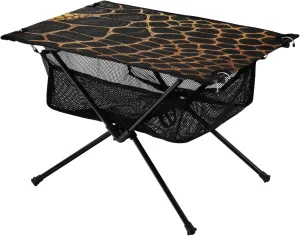 Camping Table Lightweight Portable Folding Table with Mesh Storage Net Black Leopard Skin Ideal for Camping Hiking Beach Picnic Travel Backyard