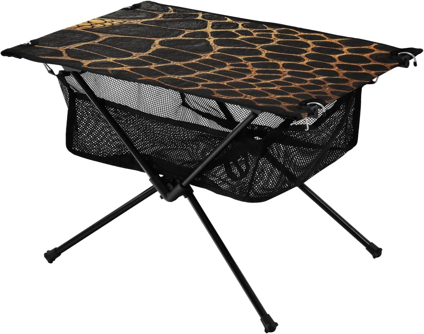 Camping Table Lightweight Portable Folding Table with Mesh Storage Net Black Leopard Skin Ideal for Camping Hiking Beach Picnic Travel Backyard