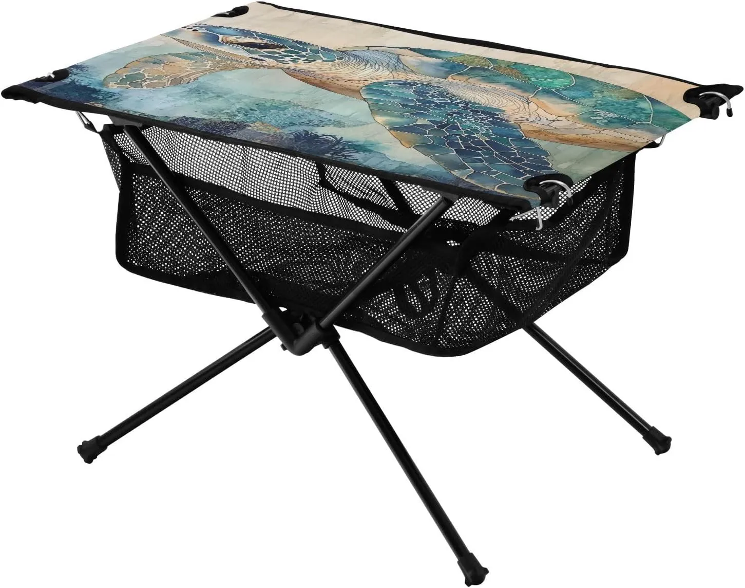 Camping Table Lightweight Portable Folding Table with Mesh Storage Net Blue Turtle Ideal for Camping Hiking Beach Picnic Travel Backyard